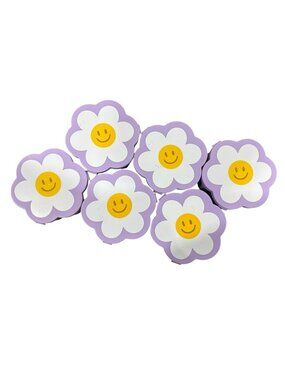 Set Of 6 Purple Flower Smiley Face Bento Boxes With Compartments